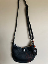 Load image into Gallery viewer, Black Crescent Moon bag with a orange print of &quot;Pumpkin Pale&quot;